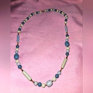 Vintage Blue Beaded Long Necklace